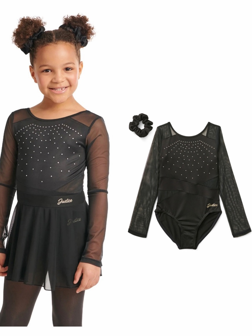 Justice Girls Medium Long Sleeve Gymnastics Dance Leotard Mesh Rhinestone NWT